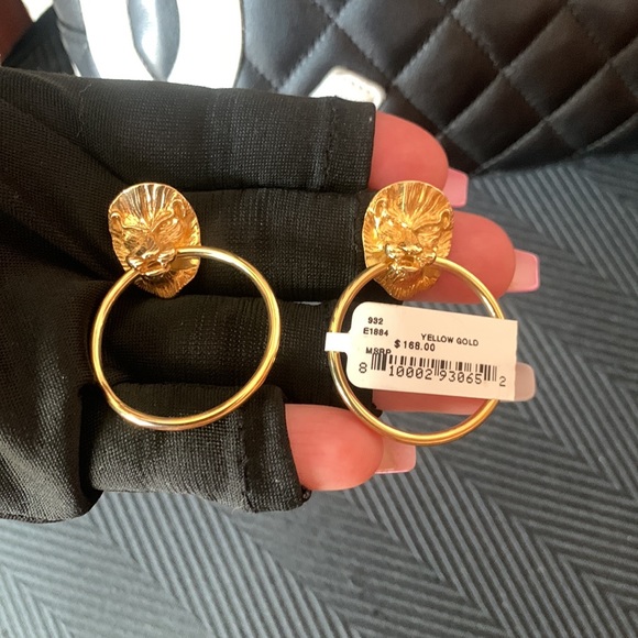 Italian 18kt Yellow Gold Over Sterling Silver Lion Head Doorknocker Earrings - Picture 11 of 11